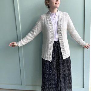 Open Front Cardigan Sweater, Pale Gray, Hand Knit Merino Wool, Elegant S M Women
